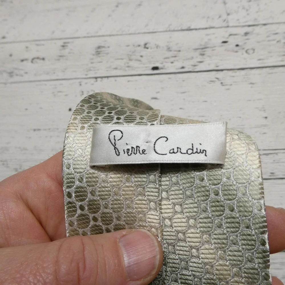 Pierre Cardin Tie Mens One Size Beige Geometric Silk Jacquard Skinny Necktie